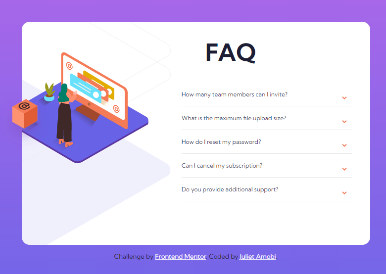 a FAQ accordion card